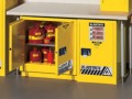 在重视易燃危险物品储存安全的国家或地区，如左图所示的小型防火安全柜（JUstrite 892300 和891200）被放置在工厂或实验室的一角，用来安全地储存易燃易爆的危险物品。