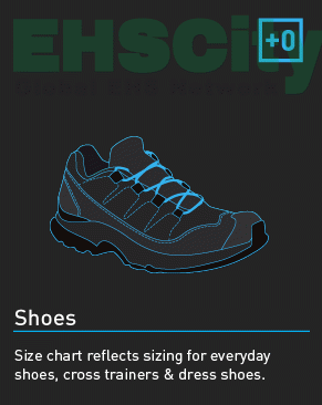 Shoes - Size chart reflects sizing for everyday shoes, crosstrainers, and dress shoes.