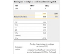 Severity rate of workplace accidents (with work days lost )法国维旺迪集团(VIVENDI) Annual Report 2013