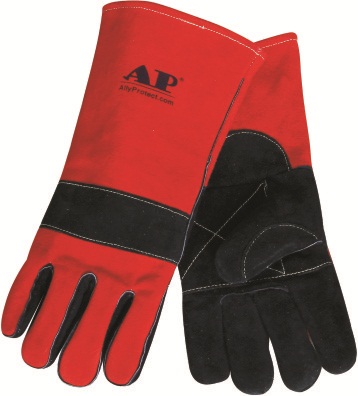AP-0505友盟黑色配红色牛二层皮高档烧焊手套