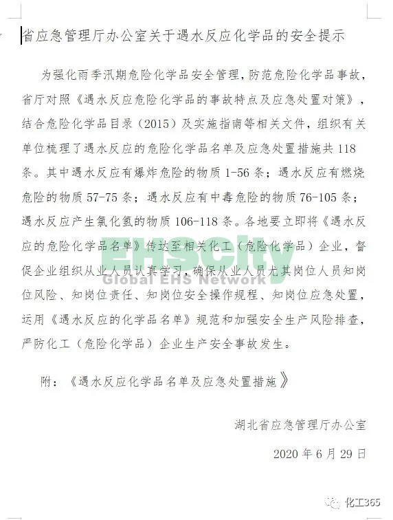 《遇水反应化学品名单及应急处置措施 》 (1)